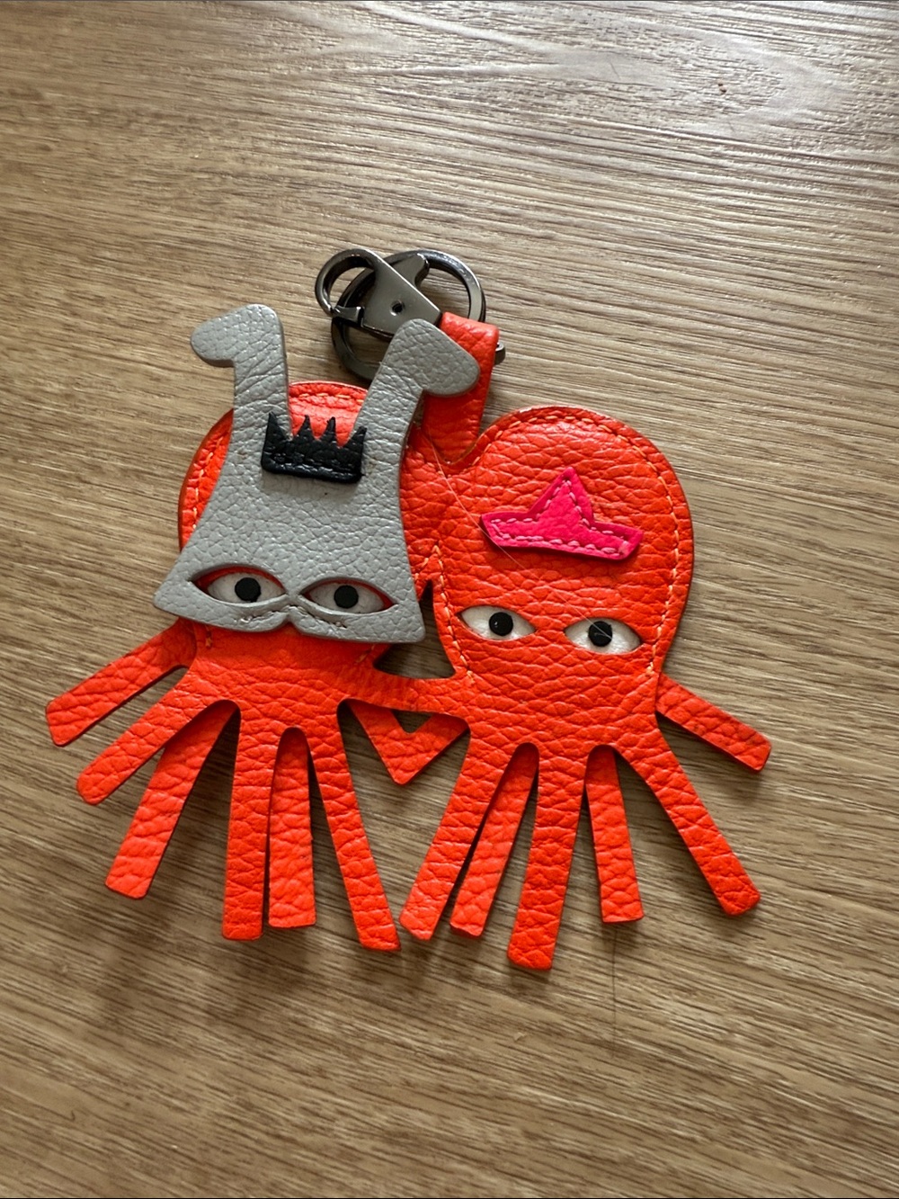 Min & Mon Octopus Leather Keychain Duo - Bright Orange